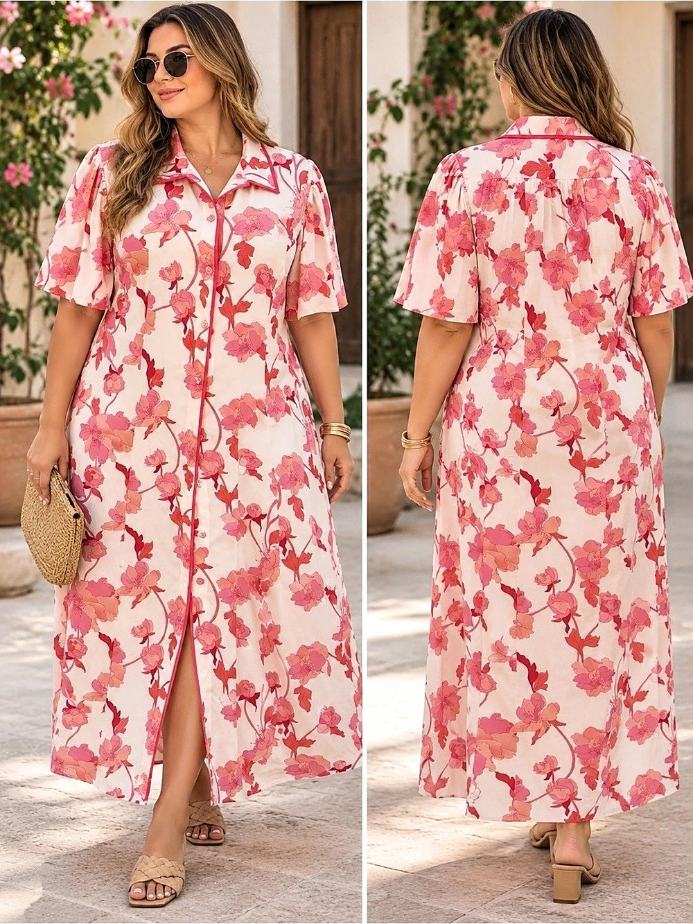 Hyacinth House Louisa Maxi Dress Floral Pink & White XL